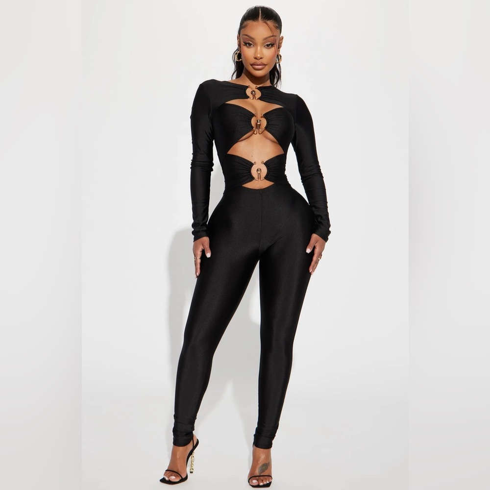 Fashion Nova Keira Jumpsuit- LARGE BLACK